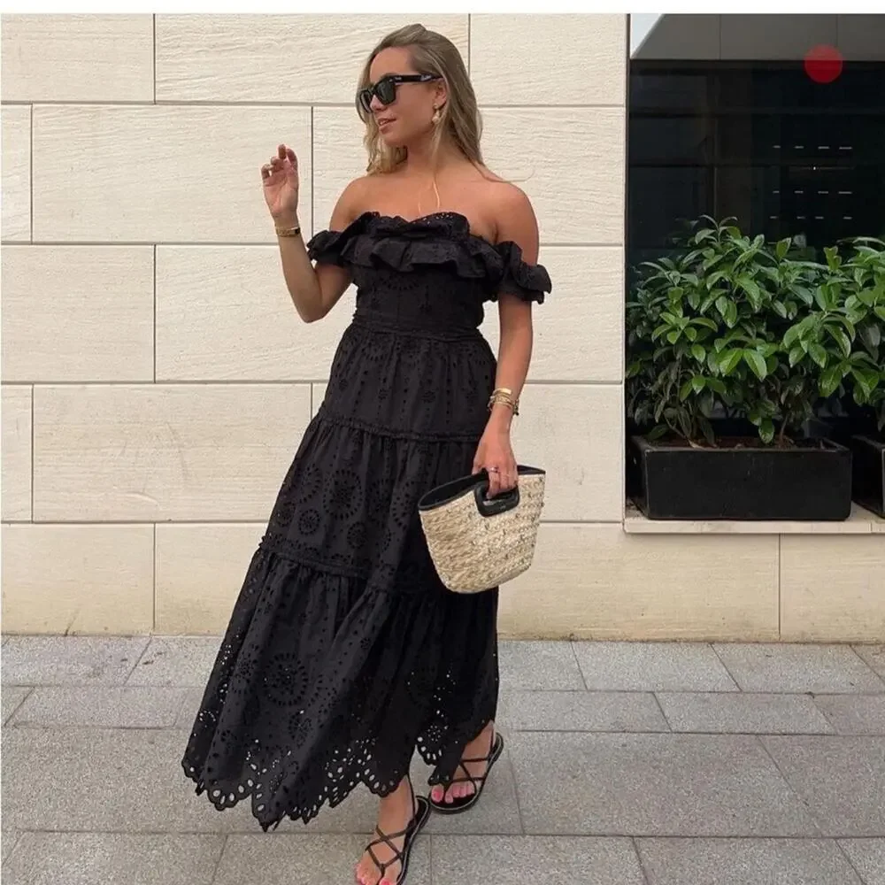 Zara Black Embroidered Dress Size Extra Small XS - Picture 1 of 15